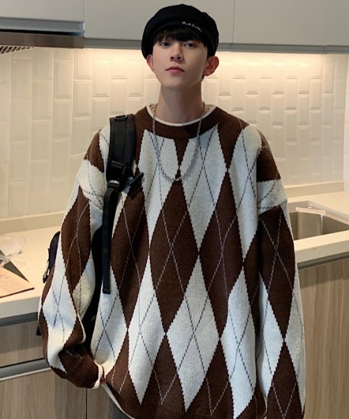 MGV（エムジーヴィー）の「ラウンドネックダイヤモンドユースセーター（ニット/セーター・メンズ・ブラウン/グレー/ネイビー・MEDIUM/LARGE/X-LARGE）」の22枚目の写真
