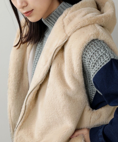 Bou Jeloud（ブージュルード）の「エコファーベスト（その他アウター・レディース・ベージュ/ブラウン/グリーン・38）」の18枚目の写真