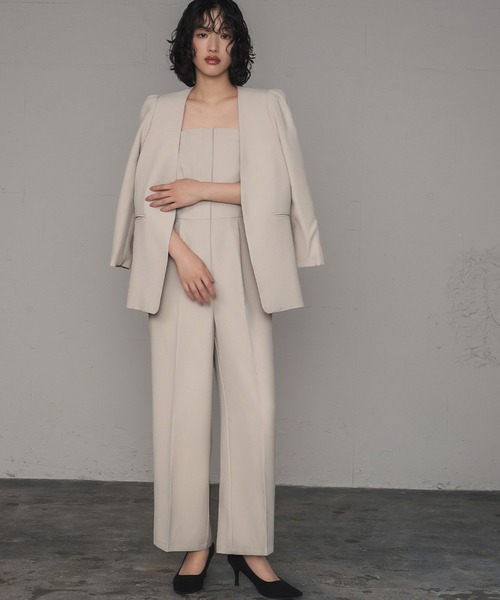 セール】ノーカラージャケット・オールインワン セットアップ パンツ