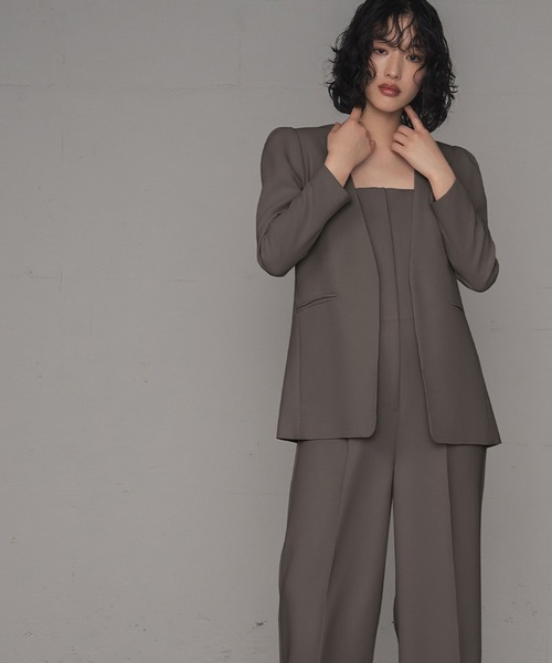 セール】ノーカラージャケット・オールインワン セットアップ パンツ