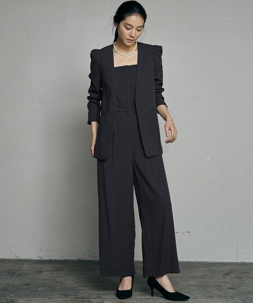 セール】ノーカラージャケット・オールインワン セットアップ パンツ