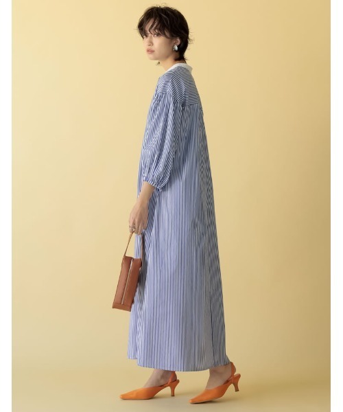 Re:EDIT（リエディ）の「バンドカラーストライプシャツワンピース（シャツワンピース・レディース・ネイビー/ブルー・MEDIUM/LARGE/SHORT）」の4枚目の写真