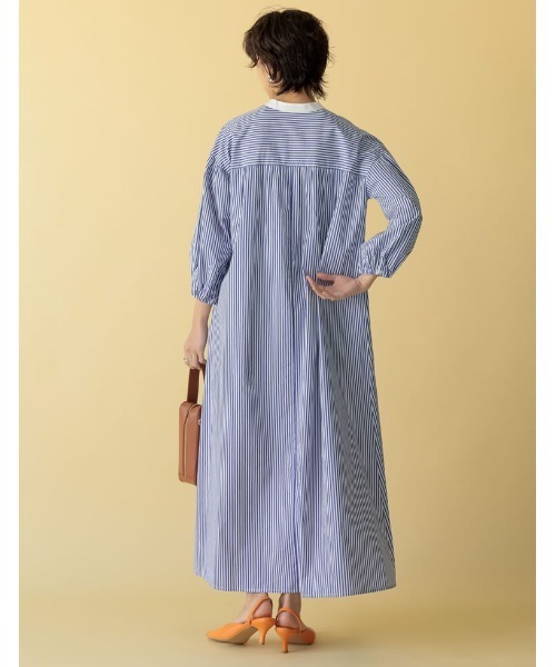 Re:EDIT（リエディ）の「バンドカラーストライプシャツワンピース（シャツワンピース・レディース・ネイビー/ブルー・MEDIUM/LARGE/SHORT）」の5枚目の写真