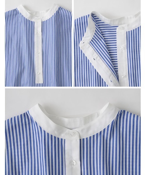 Re:EDIT（リエディ）の「バンドカラーストライプシャツワンピース（シャツワンピース・レディース・ネイビー/ブルー・MEDIUM/LARGE/SHORT）」の9枚目の写真