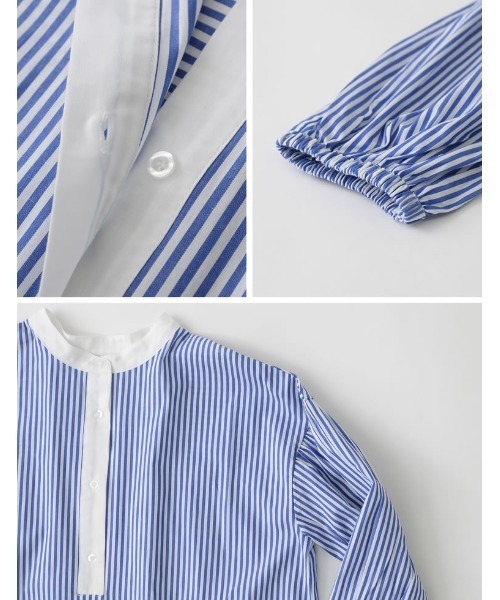 Re:EDIT（リエディ）の「バンドカラーストライプシャツワンピース（シャツワンピース・レディース・ネイビー/ブルー・MEDIUM/LARGE/SHORT）」の10枚目の写真