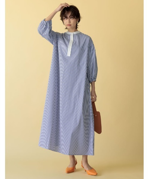 Re:EDIT（リエディ）の「バンドカラーストライプシャツワンピース（シャツワンピース・レディース・ネイビー/ブルー・MEDIUM/LARGE/SHORT）」の6枚目の写真