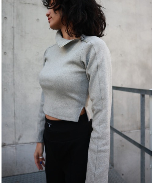 FIG&VIPER（フィグアンドバイパー）の「ハイネックリブZIPTOP（ニット/セーター・レディース・ホワイト/ブラック/グレー/ブルー・FREE）」の3枚目の写真