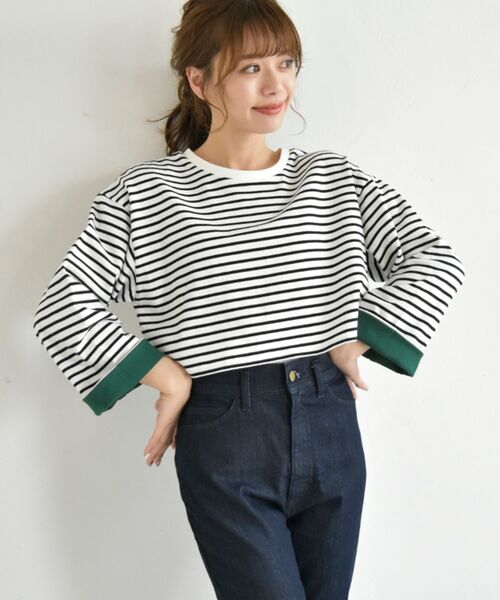 MAJESTIC LEGON（マジェスティックレゴン）の「ボーダーショートトップス（Tシャツ/カットソー・レディース・ホワイト系その他2/ピンク系その他2/グリーン系その他/ブラック系その他・MEDIUM）」の5枚目の写真