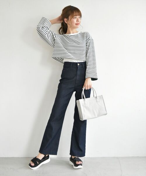 MAJESTIC LEGON（マジェスティックレゴン）の「ボーダーショートトップス（Tシャツ/カットソー・レディース・ホワイト系その他2/ピンク系その他2/グリーン系その他/ブラック系その他・MEDIUM）」の9枚目の写真