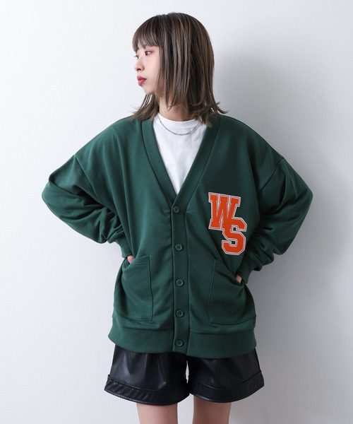 ZIP FIVE（ジップファイブ）の「【loot box】 裏毛ワッペン刺繍カレッジロゴ　スウェットカーディガン（カーディガン/ボレロ・レディース・サックスブルー/グリーン/イエロー/ホワイト/ネイビー・MEDIUM/LARGE）」の3枚目の写真