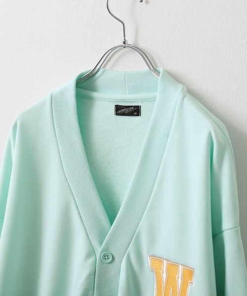 ZIP FIVE（ジップファイブ）の「【loot box】 裏毛ワッペン刺繍カレッジロゴ　スウェットカーディガン（カーディガン/ボレロ・レディース・サックスブルー/グリーン/イエロー/ホワイト/ネイビー・MEDIUM/LARGE）」の6枚目の写真