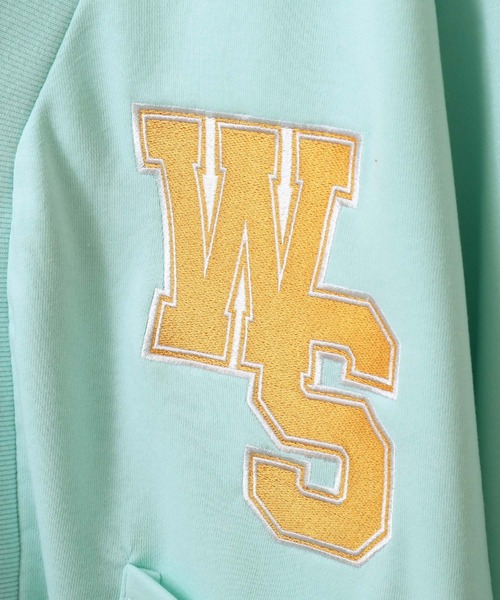 ZIP FIVE（ジップファイブ）の「【loot box】 裏毛ワッペン刺繍カレッジロゴ　スウェットカーディガン（カーディガン/ボレロ・レディース・サックスブルー/グリーン/イエロー/ホワイト/ネイビー・MEDIUM/LARGE）」の7枚目の写真