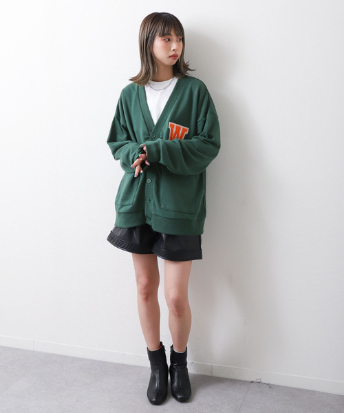 ZIP FIVE（ジップファイブ）の「【loot box】 裏毛ワッペン刺繍カレッジロゴ　スウェットカーディガン（カーディガン/ボレロ・レディース・サックスブルー/グリーン/イエロー/ホワイト/ネイビー・MEDIUM/LARGE）」の13枚目の写真