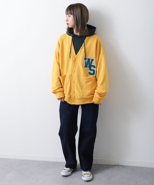 ZIP FIVE（ジップファイブ）の「【loot box】 裏毛ワッペン刺繍カレッジロゴ　スウェットカーディガン（カーディガン/ボレロ・レディース・サックスブルー/グリーン/イエロー/ホワイト/ネイビー・MEDIUM/LARGE）」の19枚目の写真