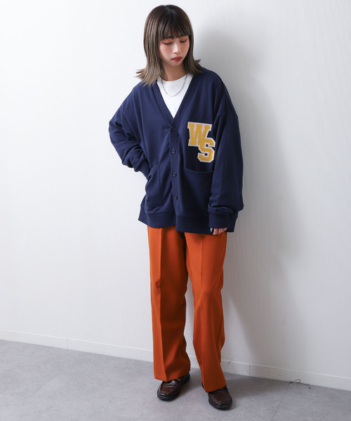 ZIP FIVE（ジップファイブ）の「【loot box】 裏毛ワッペン刺繍カレッジロゴ　スウェットカーディガン（カーディガン/ボレロ・レディース・サックスブルー/グリーン/イエロー/ホワイト/ネイビー・MEDIUM/LARGE）」の15枚目の写真