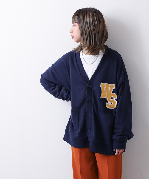 ZIP FIVE（ジップファイブ）の「【loot box】 裏毛ワッペン刺繍カレッジロゴ　スウェットカーディガン（カーディガン/ボレロ・レディース・サックスブルー/グリーン/イエロー/ホワイト/ネイビー・MEDIUM/LARGE）」の16枚目の写真