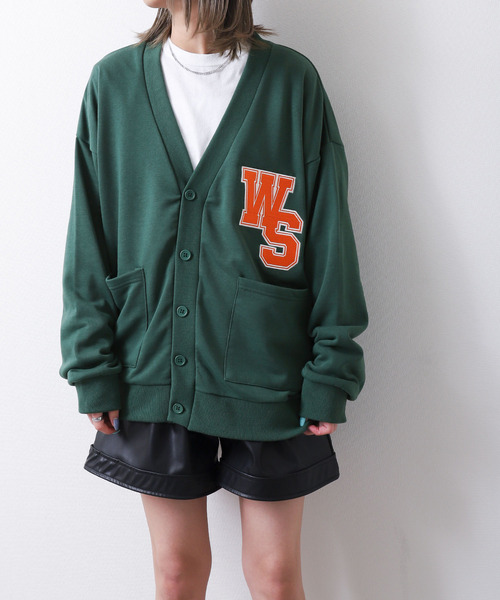 ZIP FIVE（ジップファイブ）の「【loot box】 裏毛ワッペン刺繍カレッジロゴ　スウェットカーディガン（カーディガン/ボレロ・レディース・サックスブルー/グリーン/イエロー/ホワイト/ネイビー・MEDIUM/LARGE）」の14枚目の写真