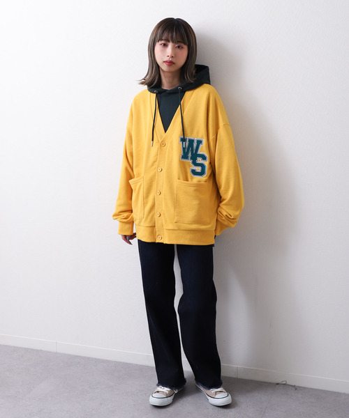 ZIP FIVE（ジップファイブ）の「【loot box】 裏毛ワッペン刺繍カレッジロゴ　スウェットカーディガン（カーディガン/ボレロ・レディース・サックスブルー/グリーン/イエロー/ホワイト/ネイビー・MEDIUM/LARGE）」の20枚目の写真