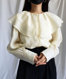 【 6color 】ラッフルフリルビッグカラーシアーパステルシャツブラウス