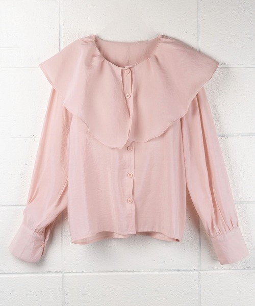 me+em select（ミームセレクト）の「【 ６color 】ラッフルフリルビッグカラーシアーパステルシャツブラウス（シャツ/ブラウス・レディース・ホワイト/ピンク/ブルー/ベージュ/グレー/ライトイエロー・FREE）」の17枚目の写真