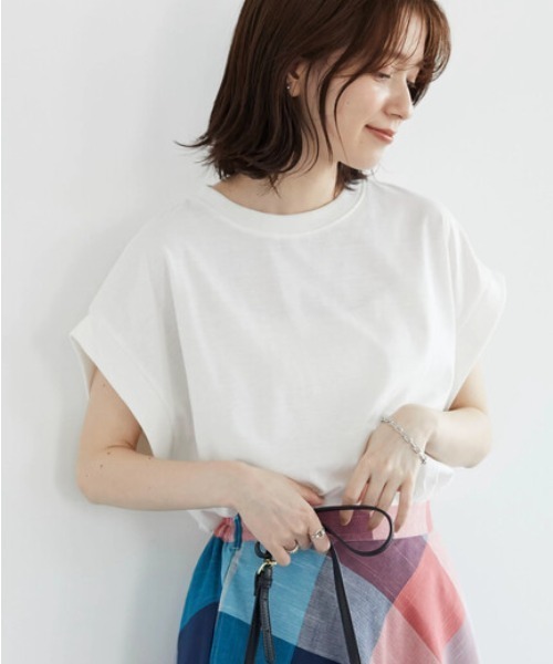 Sugar spoon(シュガースプーン)の「・SUGAR SPOON リブフレンチTシャツ(Tシャツ/カットソー・レディース・チャコールグレー/ブラック/オフホワイト/グレイッシュベージュ/グリーン系その他3・FREE)」の2枚目の写真