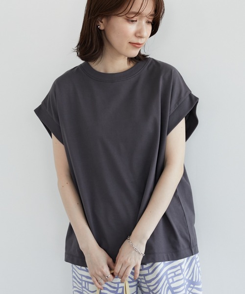 Sugar spoon(シュガースプーン)の「・SUGAR SPOON リブフレンチTシャツ(Tシャツ/カットソー・レディース・チャコールグレー/ブラック/オフホワイト/グレイッシュベージュ/グリーン系その他3・FREE)」の1枚目の写真