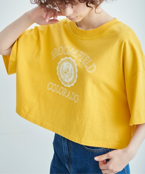 FREE'S MART(フリーズマート)の「◆カレッジロゴショート丈Tシャツ(Tシャツ/カットソー・レディース・イエロー/ホワイト/ブルー・FREE)」の16枚目の写真
