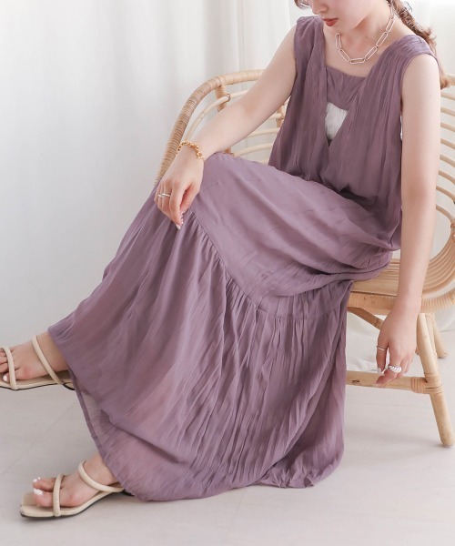 Bab(バブ)の「シワプリーツジャンパーワンピース(ワンピース・レディース・ブラック/パープル/オフホワイト・M)」の3枚目の写真