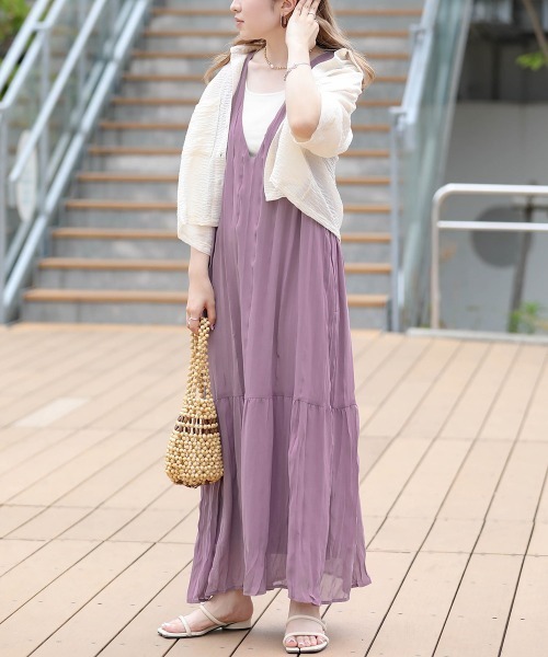 Bab(バブ)の「シワプリーツジャンパーワンピース(ワンピース・レディース・ブラック/パープル/オフホワイト・M)」の13枚目の写真