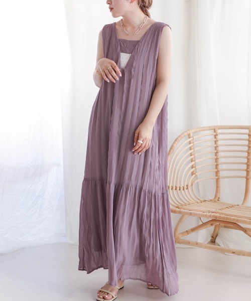 Bab(バブ)の「シワプリーツジャンパーワンピース(ワンピース・レディース・ブラック/パープル/オフホワイト・M)」の17枚目の写真