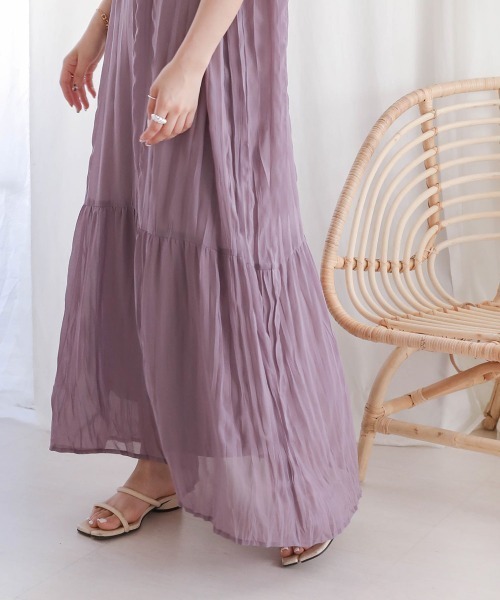 Bab(バブ)の「シワプリーツジャンパーワンピース(ワンピース・レディース・ブラック/パープル/オフホワイト・M)」の6枚目の写真