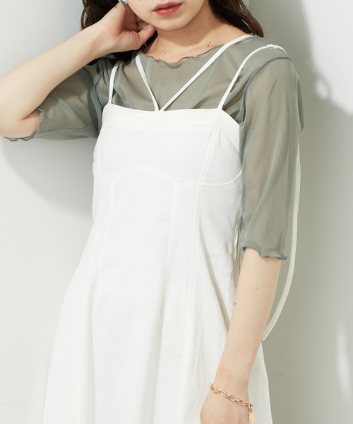 Chico(チコ)の「5分袖シアーメロートップス(Tシャツ/カットソー・レディース・アイボリー/ブラック/グリーン/ピンク/グレイッシュベージュ/グリーン系その他・FREE)」の4枚目の写真