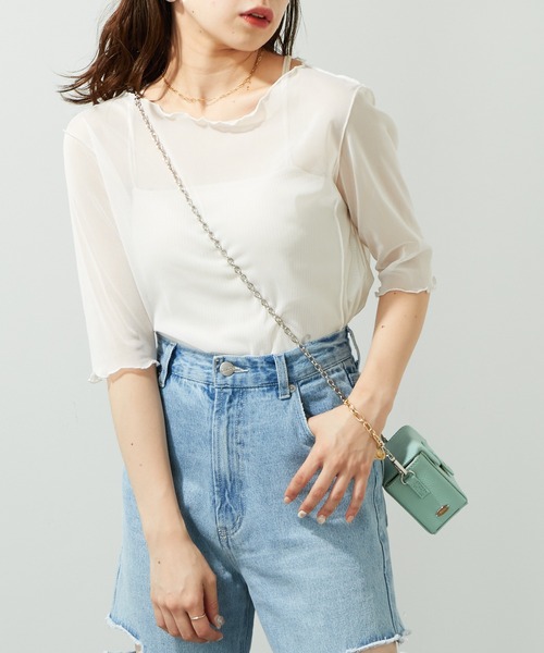 Chico(チコ)の「5分袖シアーメロートップス(Tシャツ/カットソー・レディース・アイボリー/ブラック/グリーン/ピンク/グレイッシュベージュ/グリーン系その他・FREE)」の10枚目の写真