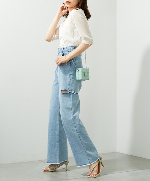 Chico(チコ)の「5分袖シアーメロートップス(Tシャツ/カットソー・レディース・アイボリー/ブラック/グリーン/ピンク/グレイッシュベージュ/グリーン系その他・FREE)」の14枚目の写真