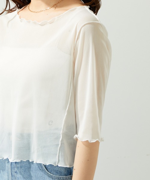 Chico(チコ)の「5分袖シアーメロートップス(Tシャツ/カットソー・レディース・アイボリー/ブラック/グリーン/ピンク/グレイッシュベージュ/グリーン系その他・FREE)」の9枚目の写真