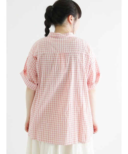 Samansa Mos2（サマンサ モスモス）の「ぽこぽこギンガムチェックシャツ（シャツ/ブラウス・レディース・ブラック/ピンク/グレー/グリーン・ﾌﾘ-）」の21枚目の写真