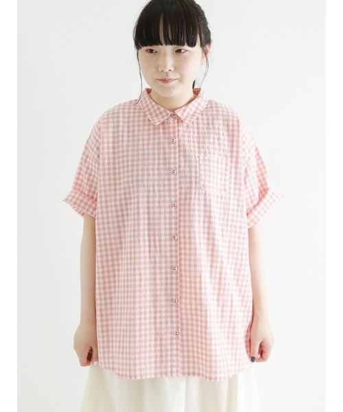 Samansa Mos2（サマンサ モスモス）の「ぽこぽこギンガムチェックシャツ（シャツ/ブラウス・レディース・ブラック/ピンク/グレー/グリーン・ﾌﾘ-）」の19枚目の写真