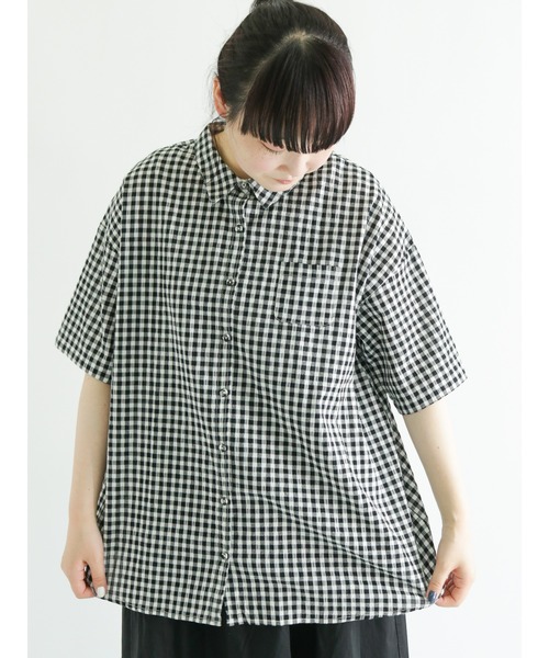 Samansa Mos2（サマンサ モスモス）の「ぽこぽこギンガムチェックシャツ（シャツ/ブラウス・レディース・ブラック/ピンク/グレー/グリーン・ﾌﾘ-）」の11枚目の写真