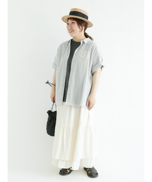 Samansa Mos2（サマンサ モスモス）の「ぽこぽこギンガムチェックシャツ（シャツ/ブラウス・レディース・ブラック/ピンク/グレー/グリーン・ﾌﾘ-）」の7枚目の写真