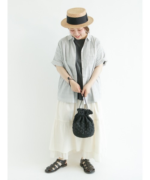 Samansa Mos2（サマンサ モスモス）の「ぽこぽこギンガムチェックシャツ（シャツ/ブラウス・レディース・ブラック/ピンク/グレー/グリーン・ﾌﾘ-）」の6枚目の写真