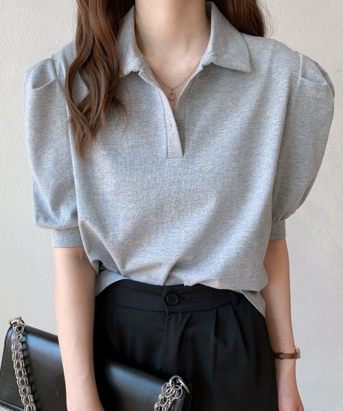 Diosfront(ディオスフロント)の「衿付パワーショルダーポロシャツ(Tシャツ/カットソー・レディース・ホワイト/ブラック/グレー/パープル・S/M)」の3枚目の写真