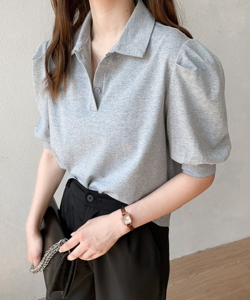 Diosfront(ディオスフロント)の「衿付パワーショルダーポロシャツ(Tシャツ/カットソー・レディース・ホワイト/ブラック/グレー/パープル・S/M)」の21枚目の写真