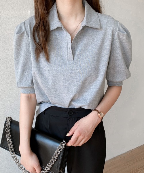 Diosfront(ディオスフロント)の「衿付パワーショルダーポロシャツ(Tシャツ/カットソー・レディース・ホワイト/ブラック/グレー/パープル・S/M)」の20枚目の写真