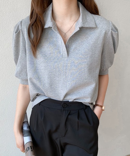 Diosfront(ディオスフロント)の「衿付パワーショルダーポロシャツ(Tシャツ/カットソー・レディース・ホワイト/ブラック/グレー/パープル・S/M)」の22枚目の写真
