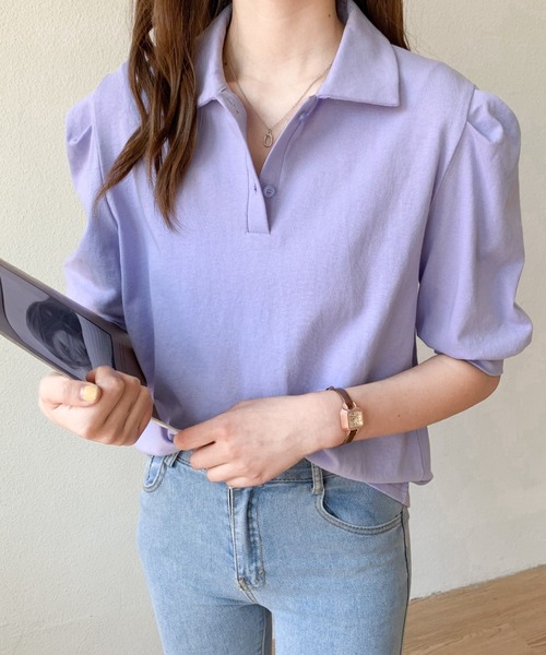 Diosfront(ディオスフロント)の「衿付パワーショルダーポロシャツ(Tシャツ/カットソー・レディース・ホワイト/ブラック/グレー/パープル・S/M)」の18枚目の写真