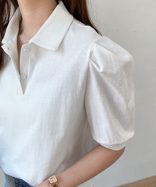 Diosfront(ディオスフロント)の「衿付パワーショルダーポロシャツ(Tシャツ/カットソー・レディース・ホワイト/ブラック/グレー/パープル・S/M)」の7枚目の写真