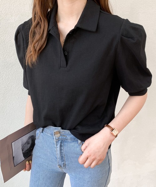 Diosfront(ディオスフロント)の「衿付パワーショルダーポロシャツ(Tシャツ/カットソー・レディース・ホワイト/ブラック/グレー/パープル・S/M)」の10枚目の写真