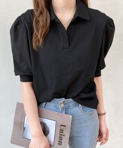 Diosfront(ディオスフロント)の「衿付パワーショルダーポロシャツ(Tシャツ/カットソー・レディース・ホワイト/ブラック/グレー/パープル・S/M)」の11枚目の写真