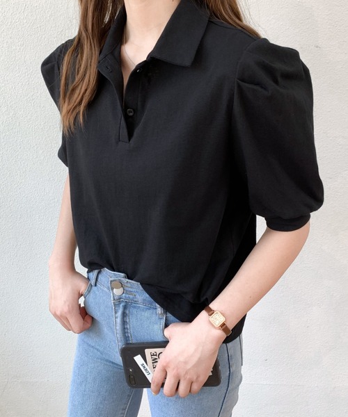 Diosfront(ディオスフロント)の「衿付パワーショルダーポロシャツ(Tシャツ/カットソー・レディース・ホワイト/ブラック/グレー/パープル・S/M)」の15枚目の写真