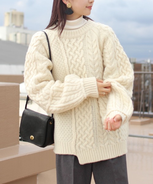 THE SHINZONE(ザ シンゾーン)の「THE SHINZONE/シンゾーン リンクケーブルニット LINK CABLE KNIT(ニット/セーター・レディース・ホワイト/カーキ・FREE)」の9枚目の写真